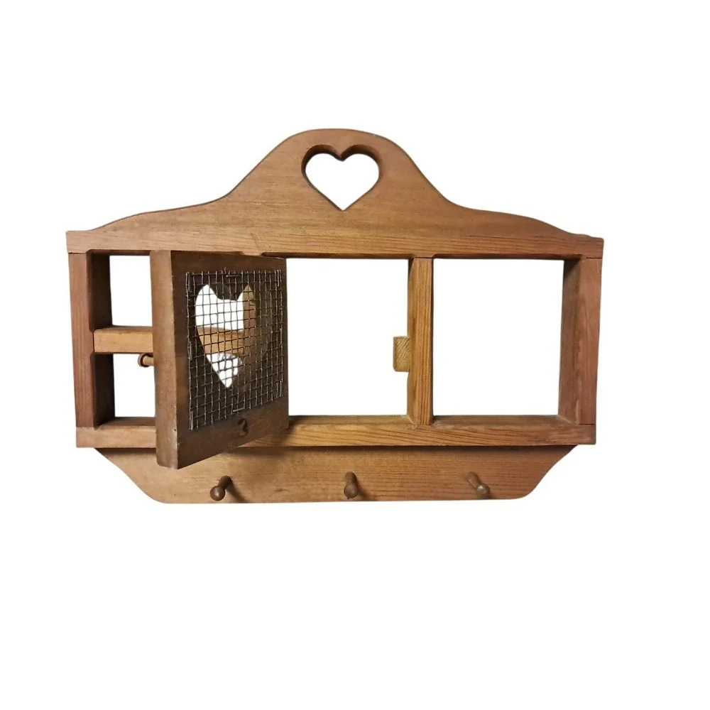 VTG Wooden Wall Hanging Heart Cutout Trinket Shelf Cottagecore Farmhouse 16